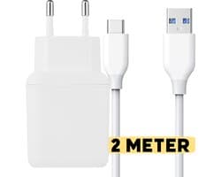 USB Snellader + USB-C kabel 2M met Quick Charge 3.0 - Wit - 3A USB Oplader Oplaadstekker + USBC kabel 2 Meter met Fast Charging voor A54, S24, S20, S21, A25, A05s, A14, A24