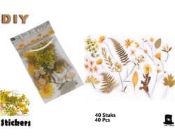 Bob Online ™ - 40 Stuks – Deco Stickers - Geel Bloemenstickers PET – Transparant Bloemstickers voor Scrapbooking, Kaarten Maken, Inpakken, DIY Ambachten, Waterflessen, Telefoonhoesjes, Laptops – Flower Stickers PET – Retro Floral Stickers Yellow