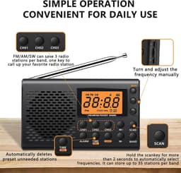 Draagbare Noodradio - Zwart - AM/FM - Oplaadbaar & Op Batterijen - Draagbare Radio - Wereldradio - Noodpakket Must Have - Zakradio - Voor Rampen - Kleine - Transistor Radio - Telescopische Antenne - Zwart — thumbnail 5