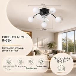 Glitzerlife Plafond ventilator met verlichting Plafondlamp Ventilatorlamp - 5xG9 fitting - Stille plafondventilator DC motor 6 snelheden omkeerbaar - afstandsbediening timerfunctie - modern design metaal PC - Ø57cm - zwart — thumbnail 5