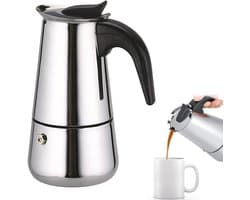 Roestvrijstalen mokkapot – Maximale breedte 9,7 cm, maximale hoogte 19,8 cm – Geschikt voor inductiekookplaten – Espressomachines – Koffiezetapparaten – Mokkapotten – Klassieke achthoekige espressopot.