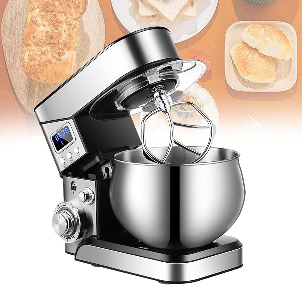Keukenmachine - Mixer Hulp - Bakken Thuis - 6 Snelheden - 5.5 Liter - Roestvrij Staal — afbeelding 1