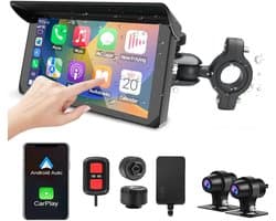Motorfiets Carplay Scherm, Draadloos CarPlay & Android Auto Scherm, 5'' Waterdicht Touchscreen met 1080P Camera Voor en Achter, WiFi, GPS Navigatie, Bluetooth, TPMS, G-Sensor, Siri