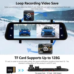 Spiegel Dashcam Carplay Draadloze Android Auto Bluetooth 24,5 cm (9,66 inch) IPS Touchscreen Voorcamera Achteruitrijcamera Waterdicht Nachtzicht WDR Auto Achteruitkijkspiegel Parkeermonitor — thumbnail 5
