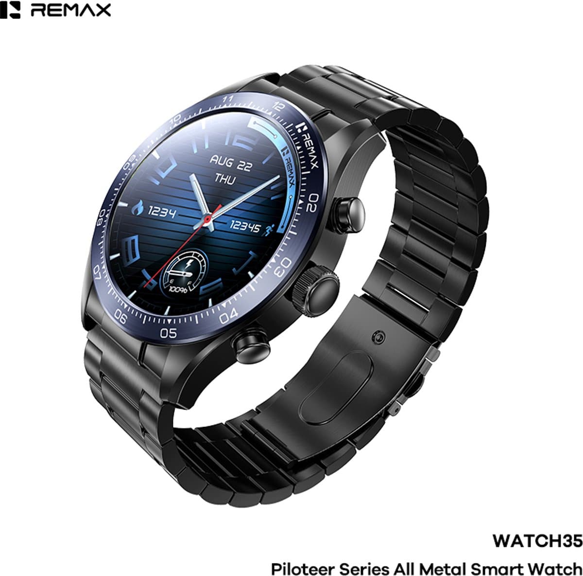 Remax WATCH35 Piloteer - Smartwatch - Volledig metalen behuizing - Blauw — afbeelding 1