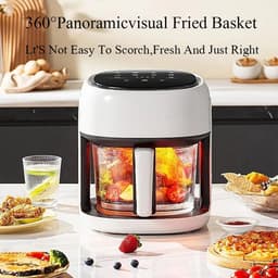 Luchtfriteuse - Airfryer Frituurpan - Snelle Maaltijden - Panoramische Mand - 45 Liter - Zilver — thumbnail 5