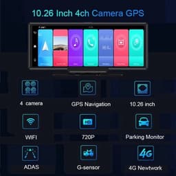 Dashcam voor Auto - 10.26" 4G Android 9 Dashcam - 360° Panoramisch Beeld - GPS Navigatie - 4G Camera - ADAS Rijhulp - WiFi - Parkeermodus - G-Sensor - Loop Recording - Zwart — thumbnail 4