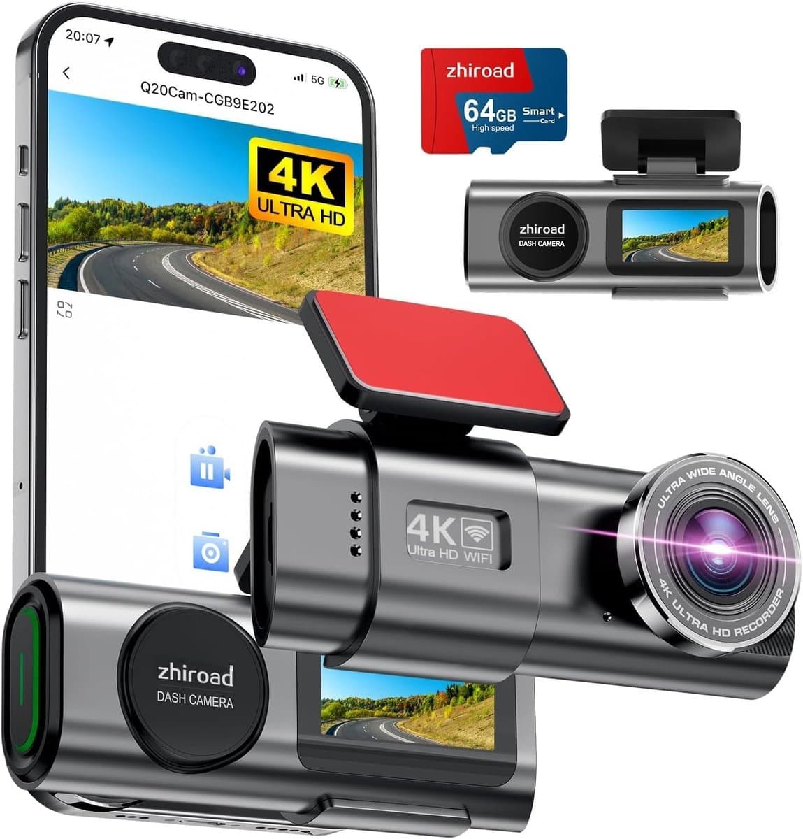 Dashcam voor auto - Zwart - 1,47 inch scherm - 4K Ultra HD met WiFi en 170° Groothoeklens - Voor optimale veiligheid onderweg — afbeelding 1