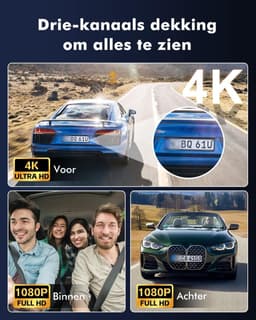 Dashcam voor auto - Zwart - 3 inch IPS scherm - 4K UHD + Full HD 3-kanaals camera - Met GPS, WiFi en 24-uurs parkeerbewaking — thumbnail 2