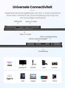 UPERFECT 21,5-inch draagbare gamingmonitor, 120Hz IPS-touchscreen (1920x1080) met geïntegreerde standaard, contrastverhouding 1300:1, USB-C en Mini-HDMI voor laptop, pc, smartphone en Switch; compatibel met VESA-montage — thumbnail 2