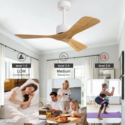 COVREO Plafondventilator 104 cm wit en naturel - hout en metaal - zonder verlichting met afstandsbediening — thumbnail 5
