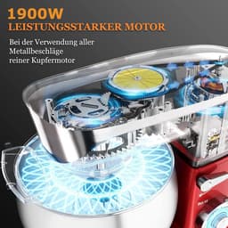 Keukenmachine - Mixer Bakken - Eten Bereiden - Gietijzeren Behuizing - 1900W - Rood — thumbnail 4