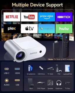 Mini Projector - Draagbaar - 4K Ondersteuning - Bluetooth en Wi-Fi - Voor Thuis en Buiten — thumbnail 3