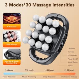 Massagepistoolset - Grijs - 16 verwisselbare massagekoppen - 30 intensiteiten - Voor pijnverlichting bij rug en schouders — thumbnail 4