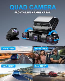 SnelShoppen - 4 Lens Dashcam Quad 4x1080P Auto Camera met GPS WiFi Parkeerstand, Nachtzicht, 150° Groothoek, 3" TFT Scherm, Loopopname G-Sensor, 128GB — thumbnail 2
