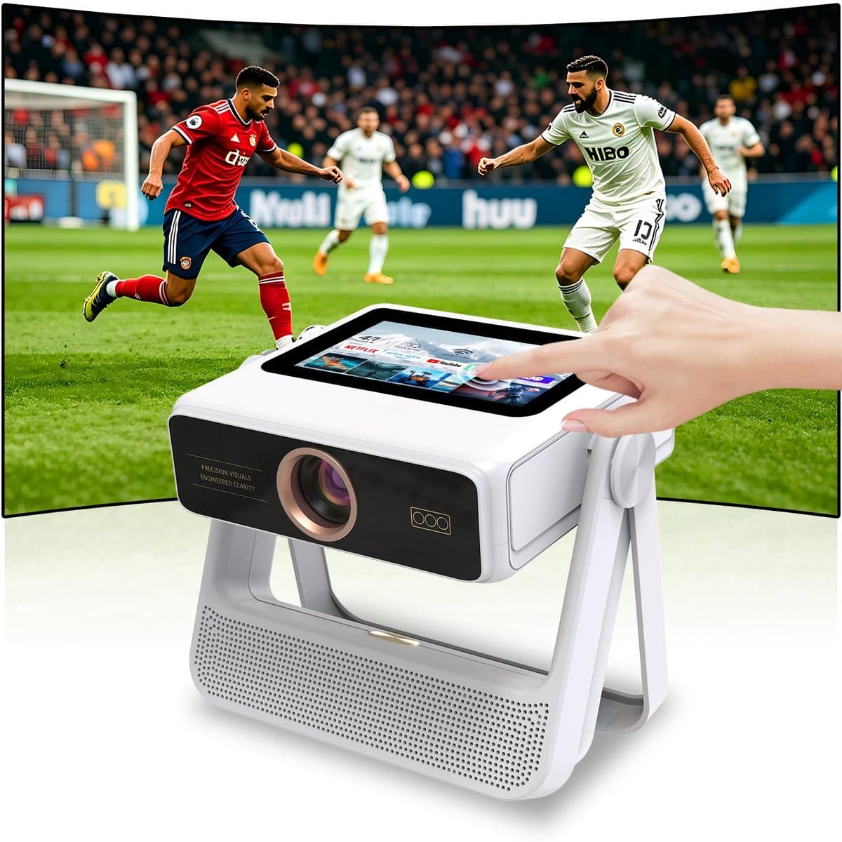 SnelShoppen - Smart Beamer 4K Ondersteund, Full HD 1080P Projector met Touchscreen, Dual Display Thuisbioscoop Beamer, 1200 ANSI, Autofocus, WiFi 6 Bl — afbeelding 1
