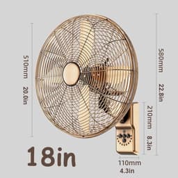 Elektrische Wandventilator - Muurventilator Industriële Ventilator - Ruimte Koelen - Met Timer en Afstandsbediening - 16 inch - Brons — thumbnail 3