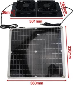 Uitlaatventilator Zonnepaneel - Dubbele Ventilator - Ruimte Koel Houden - IP65 Waterdicht Ontwerp - 30W 3000 RPM - Zwart — thumbnail 5