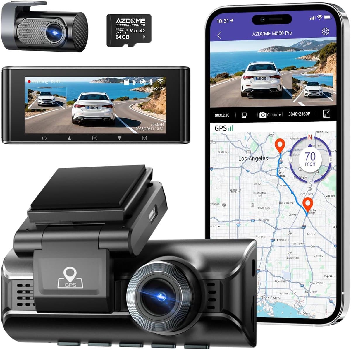 Auto Camera - Dashcam Set - Veilige Rit - 4K Voor Achter - 64GB Inbegrepen - Zwart — afbeelding 1