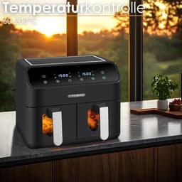 Heteluchtfriteuse 2 kamers - Dubbele airfryer - Gezond koken - Twee zones apart - 8 liter totaal - Zwart — thumbnail 4