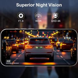 SnelShoppen - Dashcam Achteruitrijcamera 4K + 1080P, WiFi Dash Cam Zonder Draadloze Camera, Dag- en Nacht Recorder met 64G SD Kaart, Nachtzicht, G-Sen — thumbnail 5