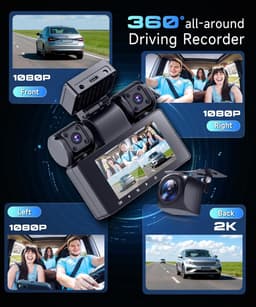 SnelShoppen - Dashcam 4*1080P met Wifi, 2K Auto Camera, 3-inch IPS Scherm, 24-Uur Parkeerbewaking, Nachtzicht, G-Sensor, 360-Graden Bescherming, Inclu — thumbnail 2