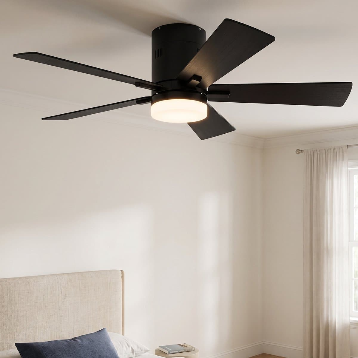 Plafondventilator met lamp - Diameter 106.6 cm - 6 snelheden & 3 kleuren - omkeerbare motor en stil - modern - Zwart — afbeelding 1