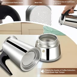 4 Cup Stovetop Espresso Maker Stainless Steel Moka Pot Espresso Maker Percolator Italian Coffee Maker Capable Mocha Coffee Machine Cafe Classic Maker for Home & Camping 200ml 6.6oz — thumbnail 5