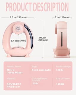 i Cafilas Mini Q Americano Koffiezetapparaat voor gemalen koffie, 2-in-1 koffiezetapparaat, Mini One Cup koffiebrouwer/theemaker met koffiefilter, elektrisch koffiezetapparaat mini, 120-240 ml, roze — thumbnail 4