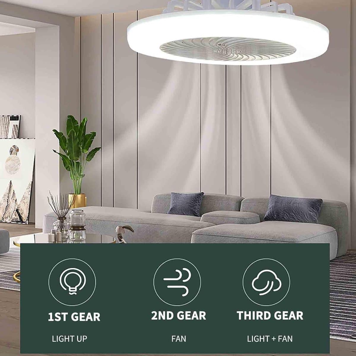 Plafondventilator met Verlichting - Ventilatorlamp Kamerventilator - Ruimte Koelen - Stille Werking - 25 cm diameter - Wit — afbeelding 1