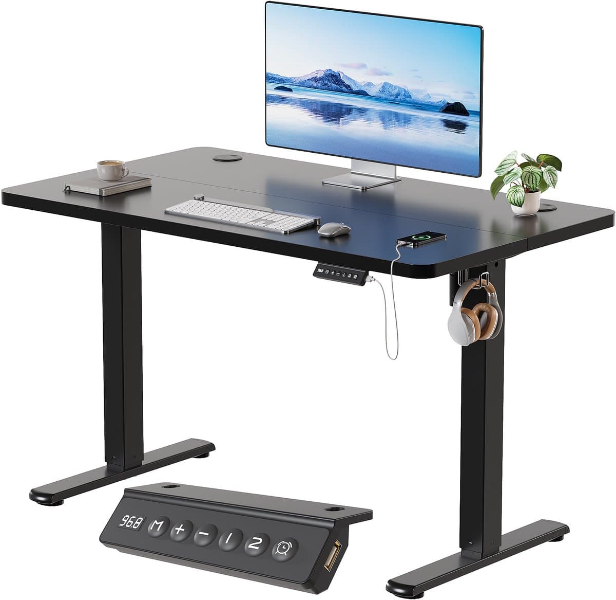 Devoko Zit-Sta Bureau 100x60 cm - Elektrisch Verstelbaar Bureau - Digitaal Display - Zit-Alarm - 2 Geheugenstanden - Zwart — afbeelding 1