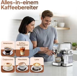Espressomachine - Koffiezetapparaat Pistonmachine - Thuis Barista Koffie - Automatische Melkopschuimer - 33D x 352B x 205H cm - RVS — thumbnail 3