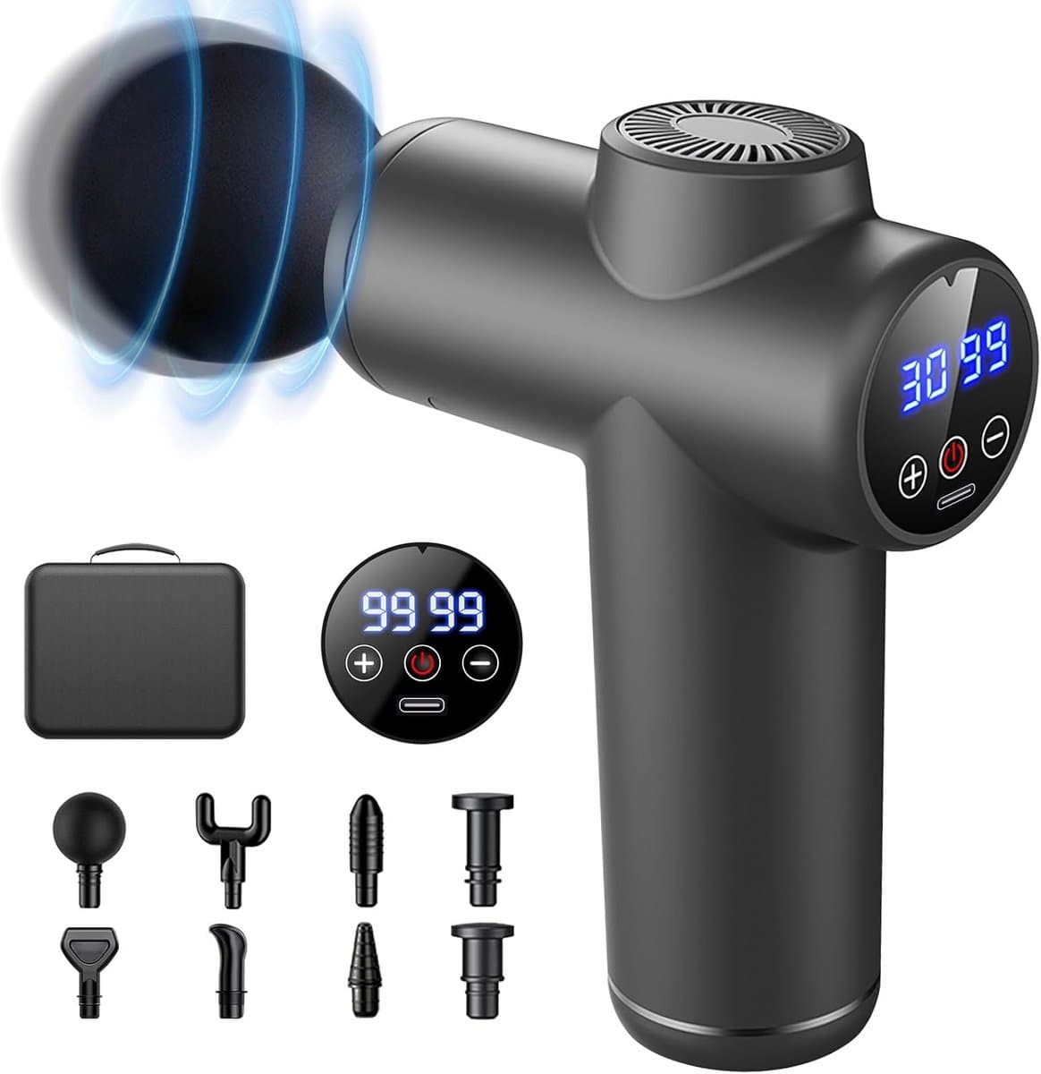 Massage Gun - Spierontspanning Apparaat - Spierherstel Bevorderen - 99 Snelheidsniveaus - 23 cm Hoog - Zwart — afbeelding 1