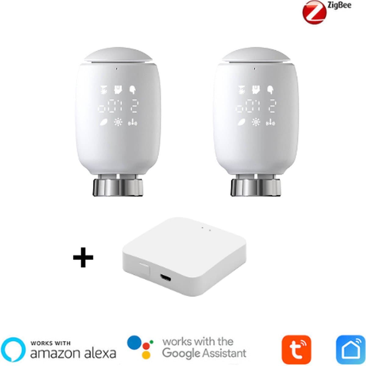 AQIOS Slimme Radiatorknoppen starterskit (2 radiatorknoppen + 1 gateway) — afbeelding 1