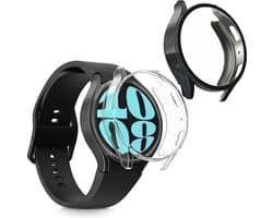 kwmobile 2x smartwatch hoes geschikt voor Samsung Galaxy Watch 6 44mm hoesje - Siliconen sporthorloge cover - Activity tracker case in zwart / transparant