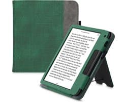 kwmobile flip cover voor e-reader - geschikt voor Tolino Vision 6 - Van imitatieleer en -suède - In donkergroen / donkergrijs