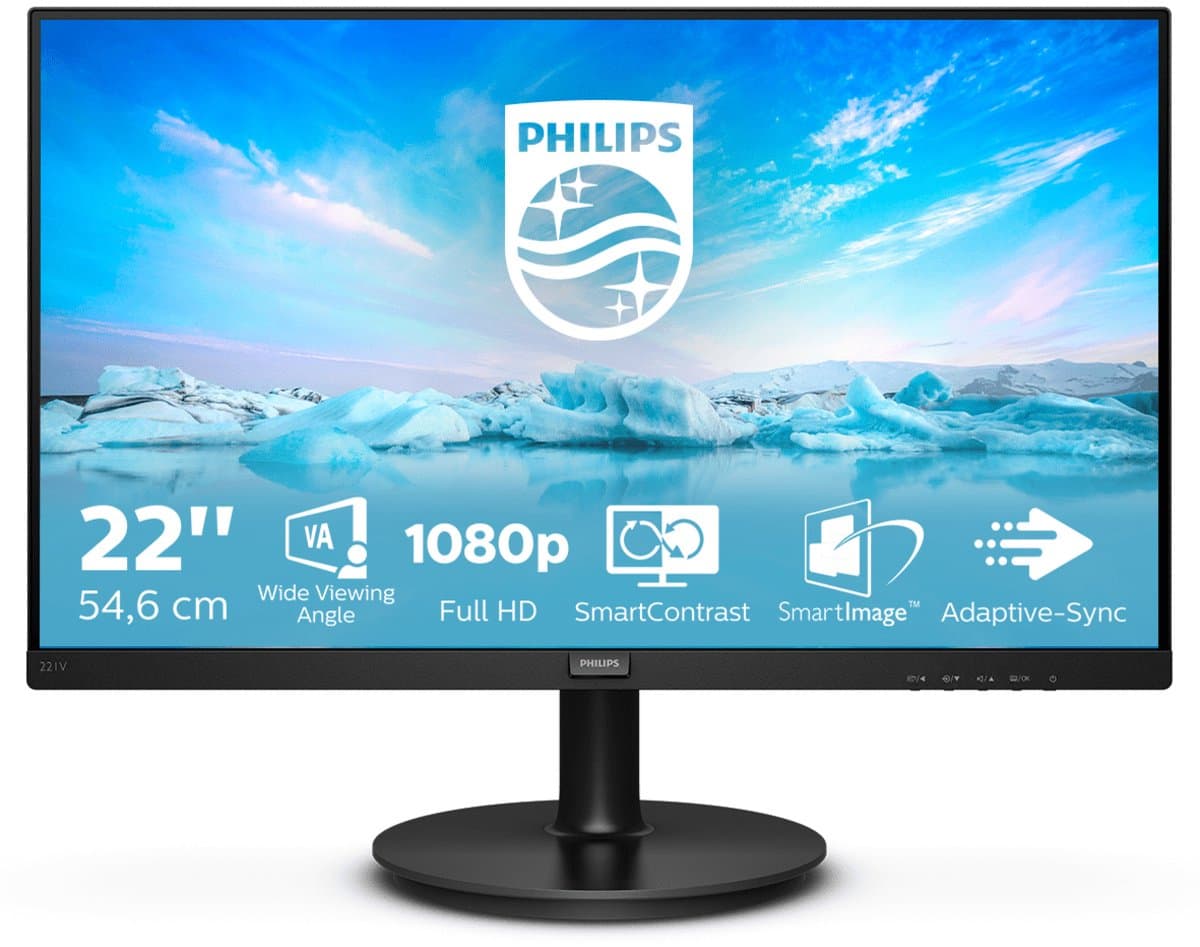Philips Lcd Led-Monitor Voor Pc/Laptop, Vga/Hdmi Met Luidsprekers, 21,5 Inch, 221V8A — afbeelding 1
