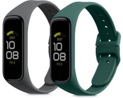 kwmobile 2x horlogebandjes geschikt voor Samsung Galaxy Fit 2 bandje - Smartwatch bandjes van TPU - Activity tracker horloge band in donkergrijs / donkergroen