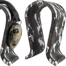 Houten Omega hoofdtelefoonstandaard voor over-ear hoofdtelefoon - veganistisch leder - gaming headset standaard - bureaudisplay hanger - Sordin Walker's HyperX SteelSeries - Camo — thumbnail 1