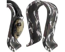 Houten Omega hoofdtelefoonstandaard voor over-ear hoofdtelefoon - veganistisch leder - gaming headset standaard - bureaudisplay hanger - Sordin Walker's HyperX SteelSeries - Camo