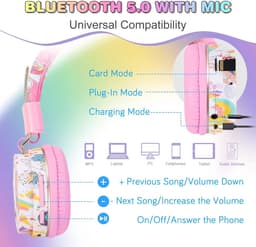 Draadloze hooftelefoon voor kinderen met eenhoorn ontwerp – Verstelbare Bluetooth hoofdtelefoon met microfoon — thumbnail 3