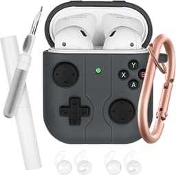 Zachte siliconen beschermhoes - compatibel met AirPods 2 & 1 - inclusief reinigingspen en hoofdtelefoonhoes - schokabsorberend - met karabijnhaak — thumbnail 2