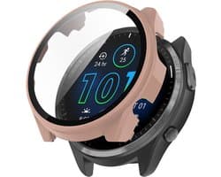 Watch case screenprotector - hoesje - gehard glas - geschikt voor Garmin Forerunner 965 - roze
