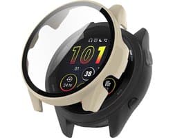 Watch case screenprotector - hoesje - gehard glas - geschikt voor Garmin Forerunner 265 S - beige