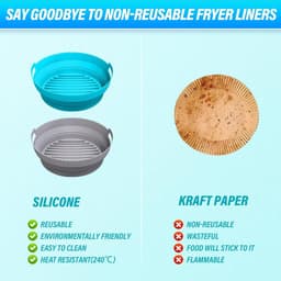 Siliconen vormen voor heteluchtfriteuse - Herbruikbare luchtfriteuse siliconen pot - Opvouwbare anti-aanbaklaag - Ronde luchtfriteuse matten - Met handvat - Airfryer-accessoires - Oven en magnetron - Set van 2 — thumbnail 7