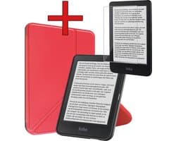 Hoes Geschikt voor Kobo Clara BW - Met Screenprotector - Luxe E-reader Trifold Case - Bescherm Hoesje Book Cover - Rood