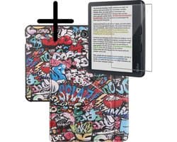 Hoes Geschikt voor Kobo Libra Colour Hoesje Bookcase Cover Hoes Trifold Met Screenprotector - Hoesje Geschikt voor Kobo Libra Colour Hoes Cover Case - Graffity