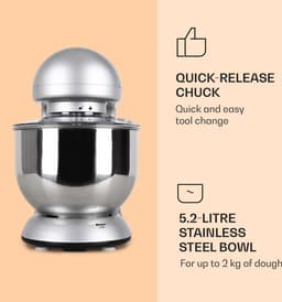 Klarstein keukenmachine, Knetmaschine met 5L kom, 1800W Profi keukenmachine met Knethaken en Schneebesen, Universal keukenmachine met 6 standen, Teigmaschine zum roeren, Kneten en Aufschlagen - Keukenmachine,2L - voor Keuken - Garde - RVS — thumbnail 4