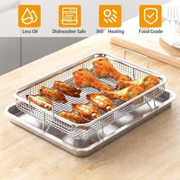 Rvs Crisper Lade en Mand 13 "x9.6 "x3.1" Oven Air-Fryer Pan Mesh Basket Set - Bakken Krokante Kip Frieten Ui Ringen cooling rack — thumbnail 3