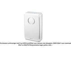 Luchtreiniger met True HEPA luchtfilter voor mensen met allergieën, CADR 218m³ voor maximaal 40m² en 99,97% filterprestaties tegen pollen, stof, rook - Voor een betere luchtkwaliteit